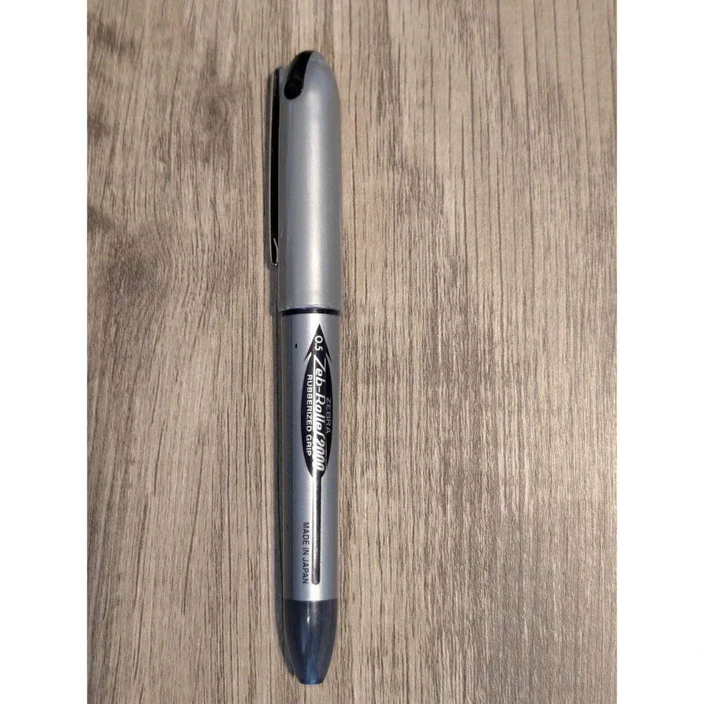 Zebra Zeb-Roller 2000 Rollerball Pen 0.5mm Fine Black Ink Silver Made Japan RARE